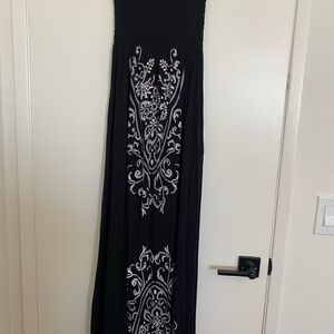 Festive Black and White Strapless Maxi Dress